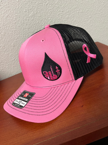Trucker Hat; Pink & Black Breast Cancer Ribbon