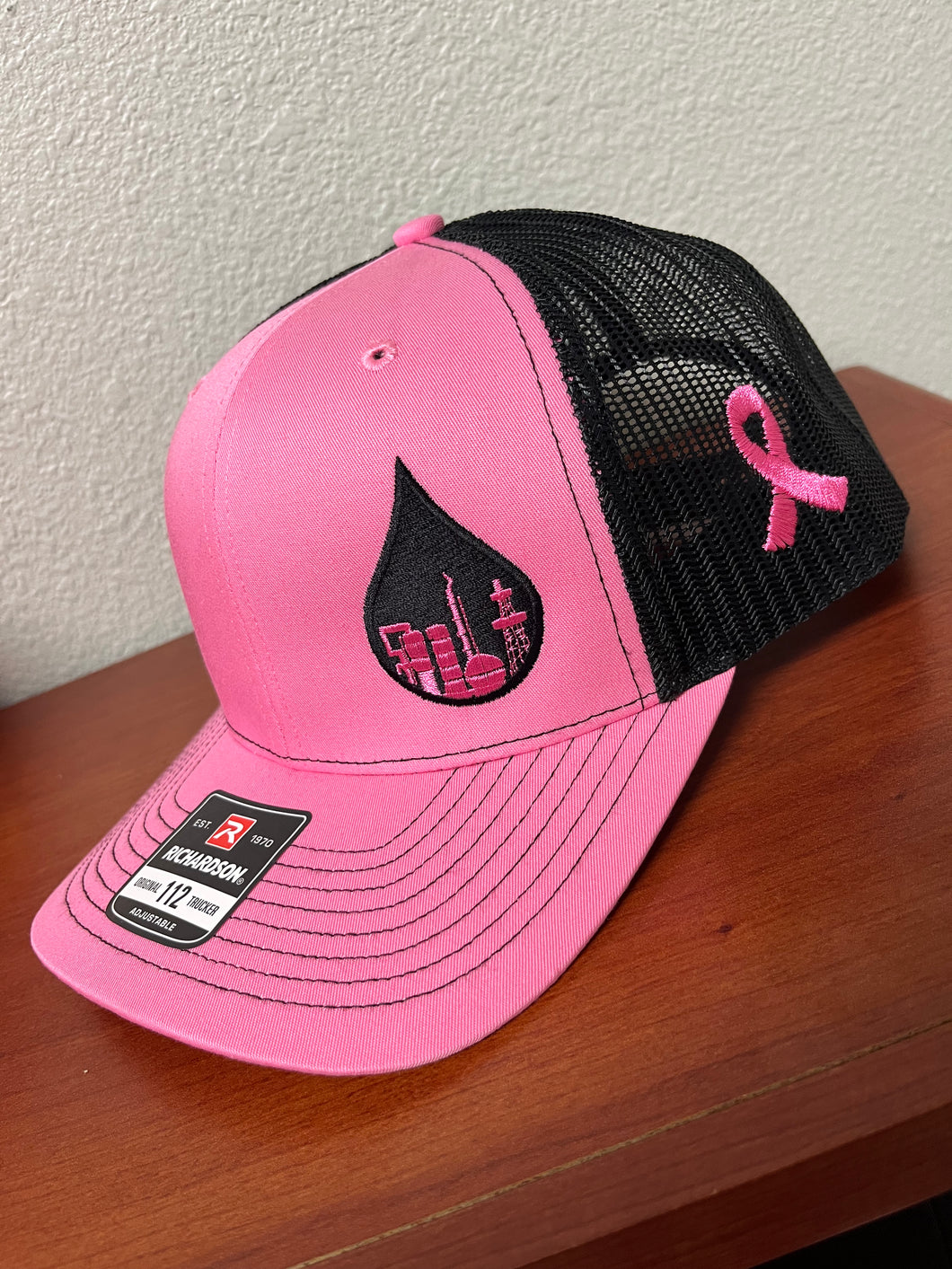 Trucker Hat; Pink & Black Breast Cancer Ribbon